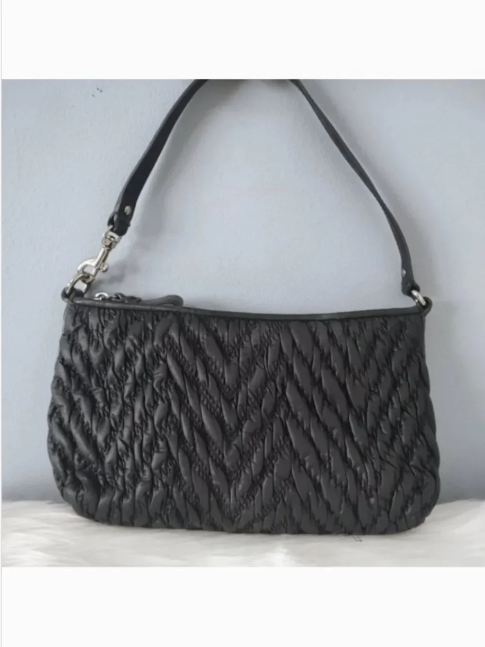Coach 70th Anniversary Madison satin quilted chevron demi pochette EUC